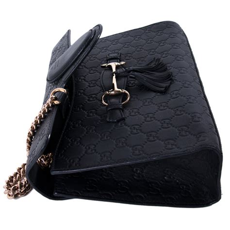 gucci black leather bag gold chain|Gucci emily shoulder bag.